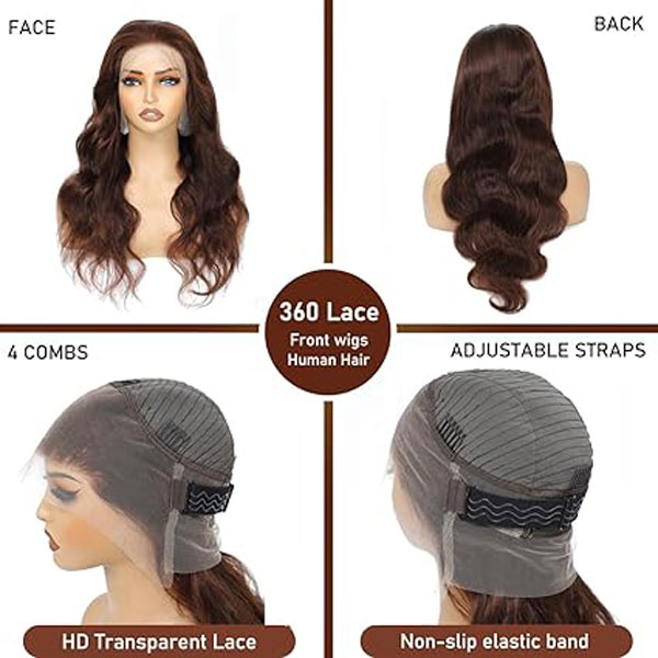 Chocolate Brown Lace Front Wig Human Hair 360 Body Wave Wigs