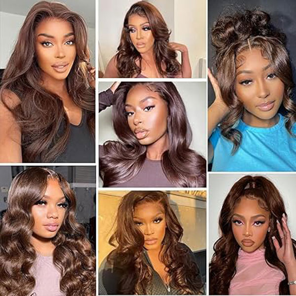 Chocolate Brown Lace Front Wig Human Hair 360 Body Wave Wigs