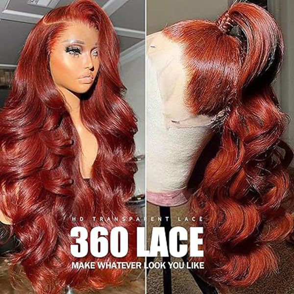 Reddish Brown 360 Lace Front Wigs Human Hair Body Wave