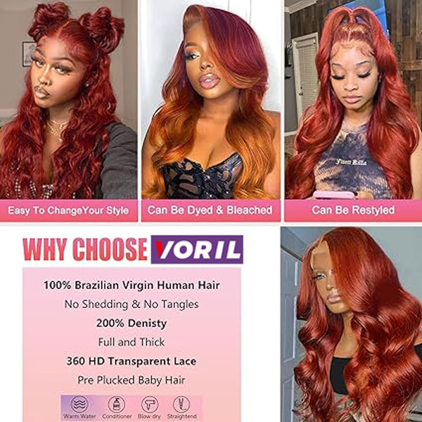  Reddish Brown 360 Lace Front Wigs Human Hair Body Wave