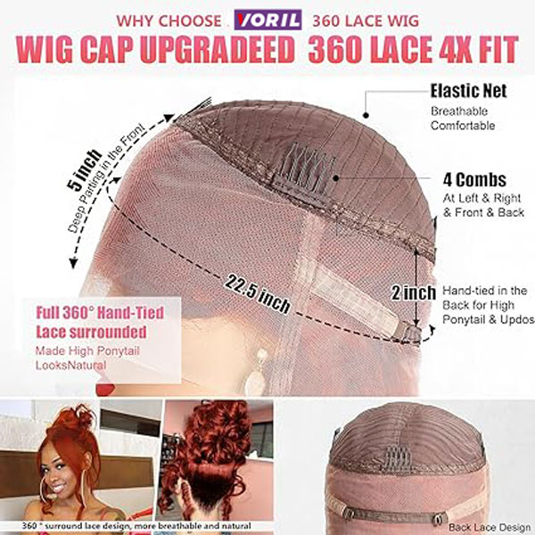  Reddish Brown 360 Lace Front Wigs Human Hair Body Wave