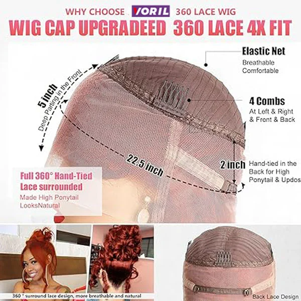  Reddish Brown 360 Lace Front Wigs Human Hair Body Wave