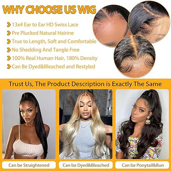 13x4 HD Transparent Body Wave Lace Front Wigs Human Hair Glueless Wigs