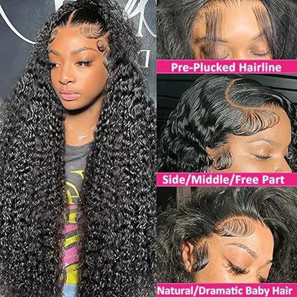 13x4 Deep Wave Lace Front Wigs Human Hair HD Transparent Glueless Curly Wigs