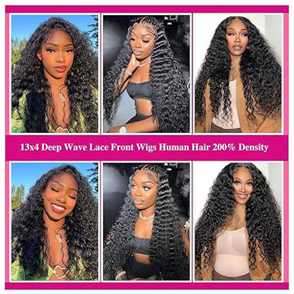 13x4 Deep Wave Lace Front Wigs Human Hair HD Transparent Glueless Curly Wigs