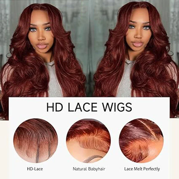 Reddish Brown Lace Front Wigs Human Hair 13x4 HD Body Wave Wigs