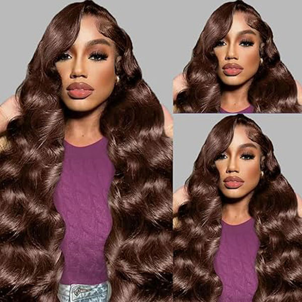 Chocolate Brown 13x4 HD Lace Front Wig Body Wave Human Hair Wigs 