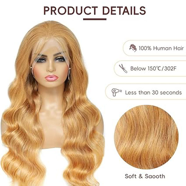 Honey Blonde 27# 13x4 HD Lace Front Wig Human Hair Wig Body Wave