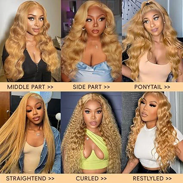 Honey Blonde 27# 13x4 HD Lace Front Wig Human Hair Wig Body Wave