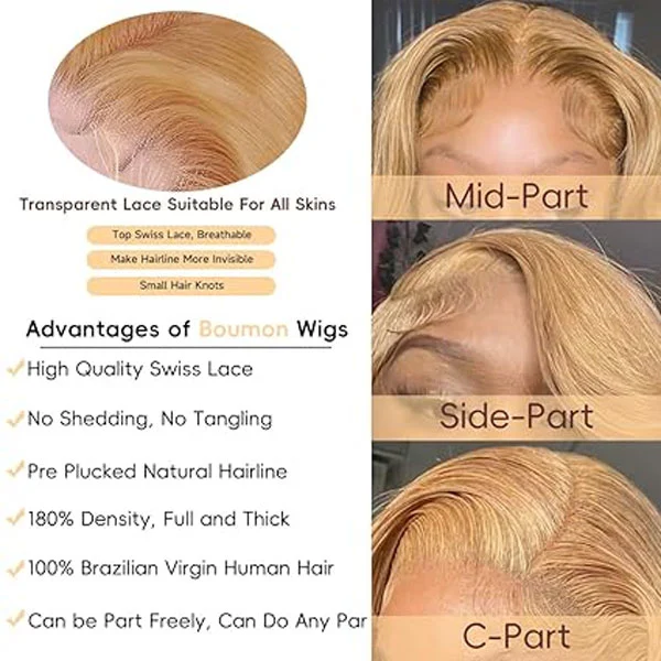Honey Blonde 27# 13x4 HD Lace Front Wig Human Hair Wig Body Wave