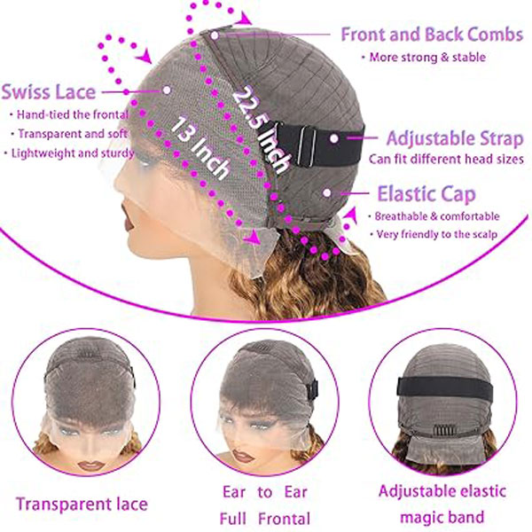 Highlight 4/27 13x4 Deep Wave Lace Front Wig Human Hair Wigs 