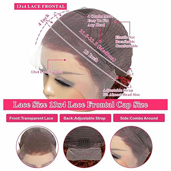 13x4 HD Ginger Orange Deep Wave Lace Front Wigs Human Hair Glueless Curly Wigs 