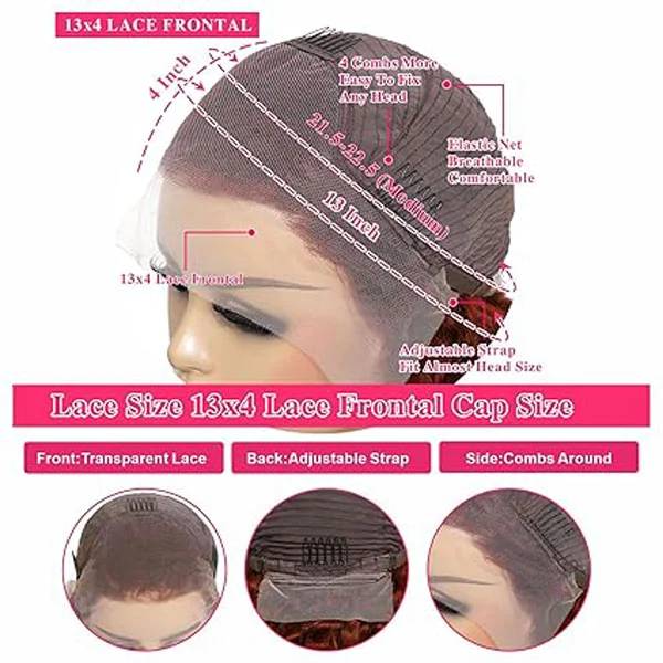 13x4 HD Ginger Orange Deep Wave Lace Front Wigs Human Hair Glueless Curly Wigs 