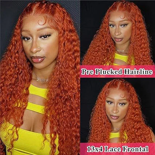 13x4 HD Ginger Orange Deep Wave Lace Front Wigs Human Hair Glueless Curly Wigs 