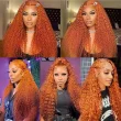 13x4 HD Ginger Orange Deep Wave Lace Front Wigs Human Hair Glueless Curly Wigs 