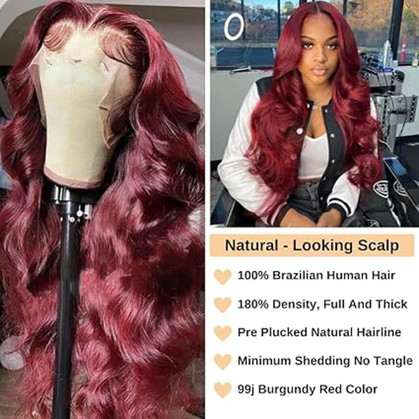 13x4 HD 99J Burgundy Lace Front Wigs Human Hair Glueless Body Wave Wigs