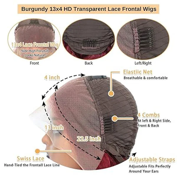 13x4 HD 99J Burgundy Lace Front Wigs Human Hair Glueless Body Wave Wigs