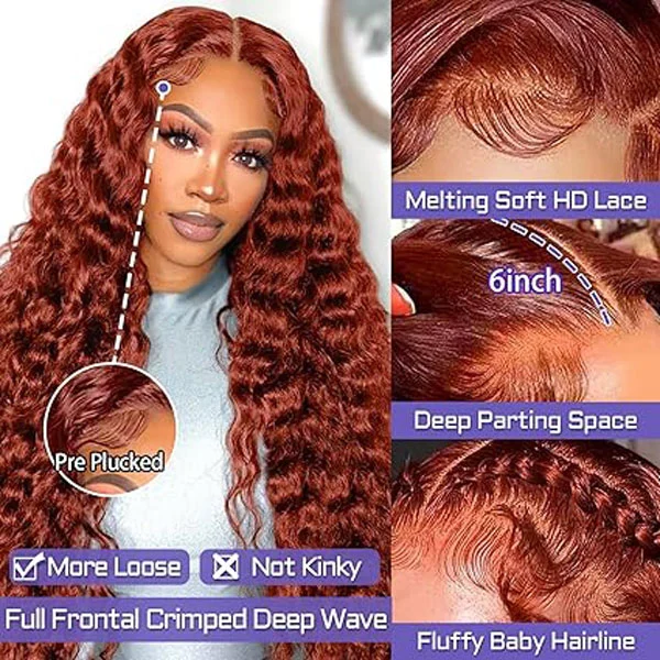 13x6 Reddish Brown Lace Front Wigs Human Hair Deep Wave Wig 