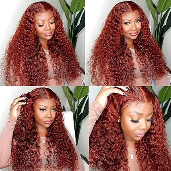 13x6 Reddish Brown Lace Front Wigs Human Hair Deep Wave Wig 