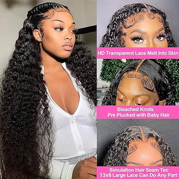 13x6 Deep Wave Lace Front Wigs Human Hair Glueless HD Lace Wigs