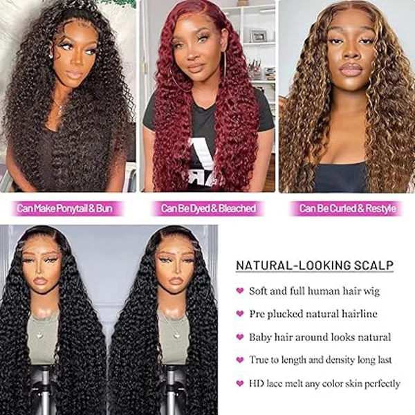 13x6 Deep Wave Lace Front Wigs Human Hair Glueless HD Lace Wigs