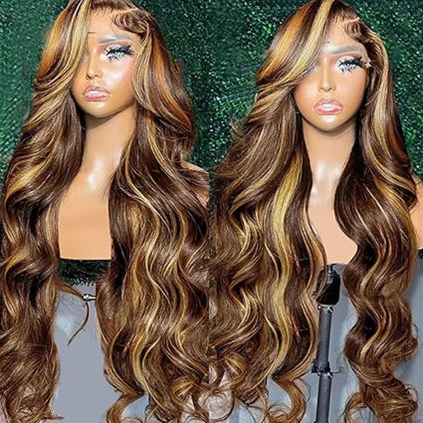 Highlight 4/27 13x6 HD Lace Front Wig Human Hair Body Wave Glueless Wigs 
