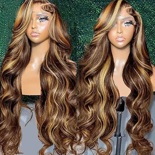Highlight 4/27 13x6 HD Lace Front Wig Human Hair Body Wave Glueless Wigs 