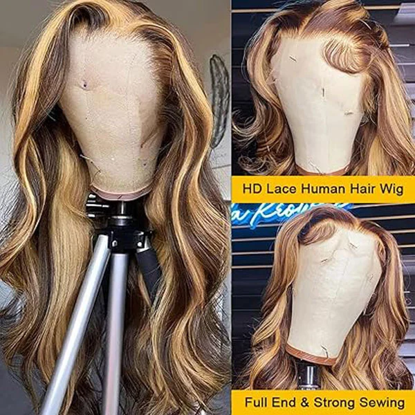 Highlight 4/27 13x6 HD Lace Front Wig Human Hair Body Wave Glueless Wigs 