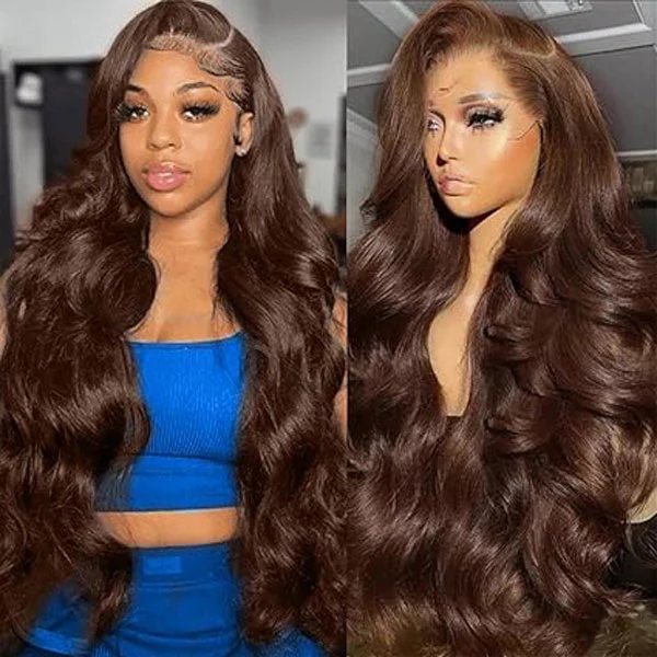 13x6 HD Chocolate Brown Lace Front Wig Human Hair Body Wave Wigs 