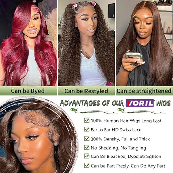 13x6 HD Chocolate Brown Lace Front Wig Human Hair Body Wave Wigs 