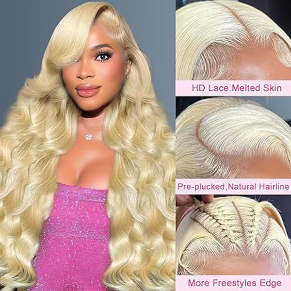 613 13x6 Lace Front Wig Human Hair Body Wave Blonde Wig 