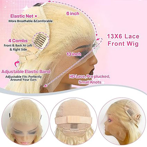 613 13x6 Lace Front Wig Human Hair Body Wave Blonde Wig 