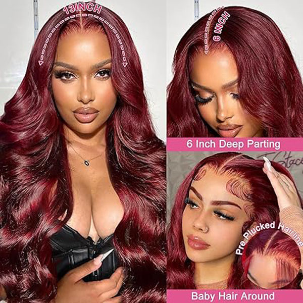99J Burgundy 13x6 HD Body Wave Lace Front Wigs Glueless Human Hair Wigs 