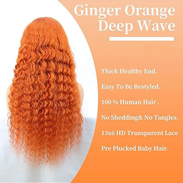 Ginger Orange 350 13X6 HD Deep Wave Lace Front Wig Human Hair Wigs
