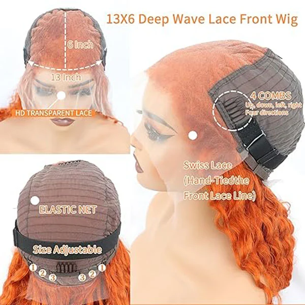 Ginger Orange 350 13X6 HD Deep Wave Lace Front Wig Human Hair Wigs