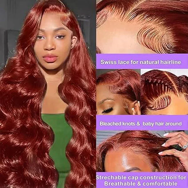 Reddish Brown 33# 13x6 Body Wave Lace Front Wigs Human Hair Wig 