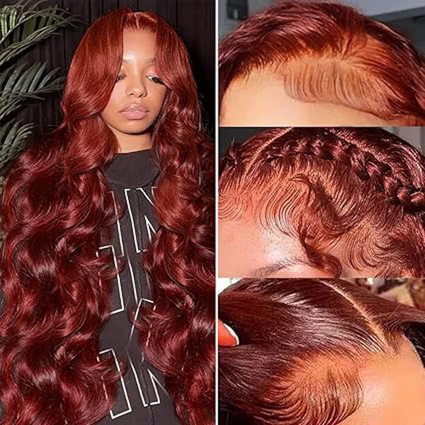 Reddish Brown 33# 13x6 Body Wave Lace Front Wigs Human Hair Wig 