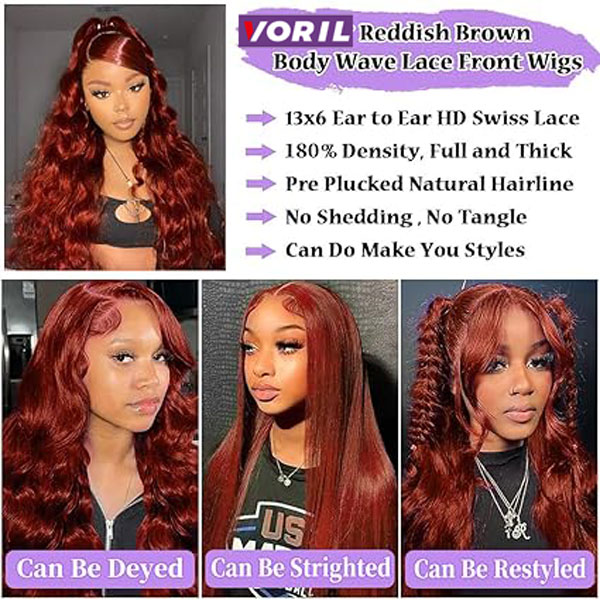 Reddish Brown 33# 13x6 Body Wave Lace Front Wigs Human Hair Wig 