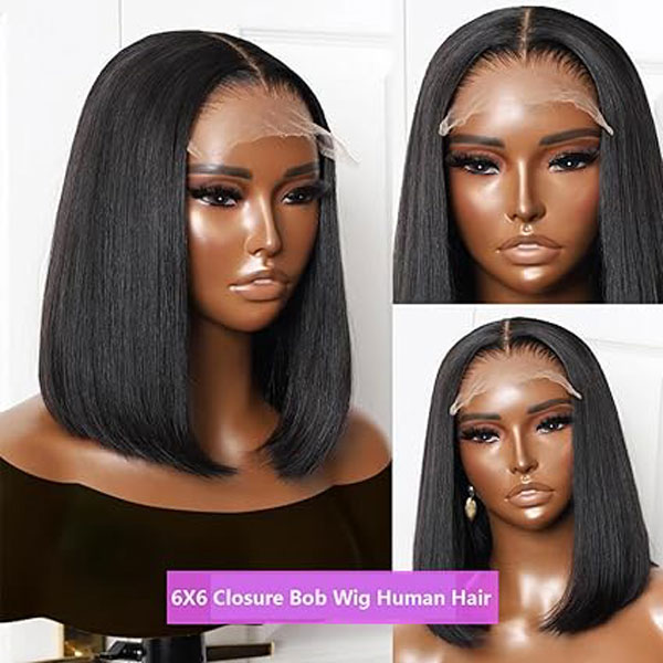 Straight Bob Wig Human Hair 6X6 Closure Wigs HD Lace Wigs 