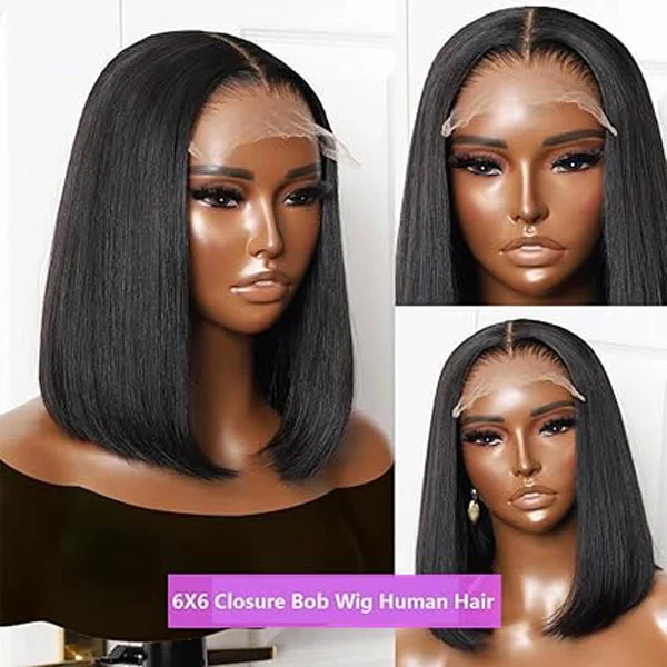 Straight Bob Wig Human Hair 6X6 Closure Wigs HD Lace Wigs 