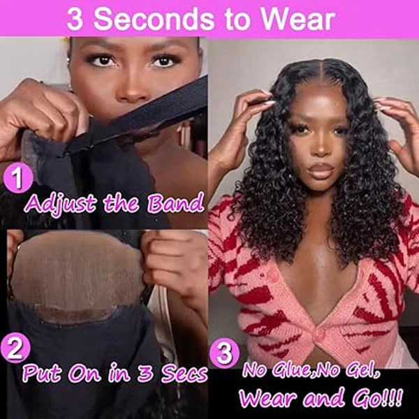 4x4 Glueless Wigs Water Wave Bob Wig Human Hair Lace Closure Wigs 