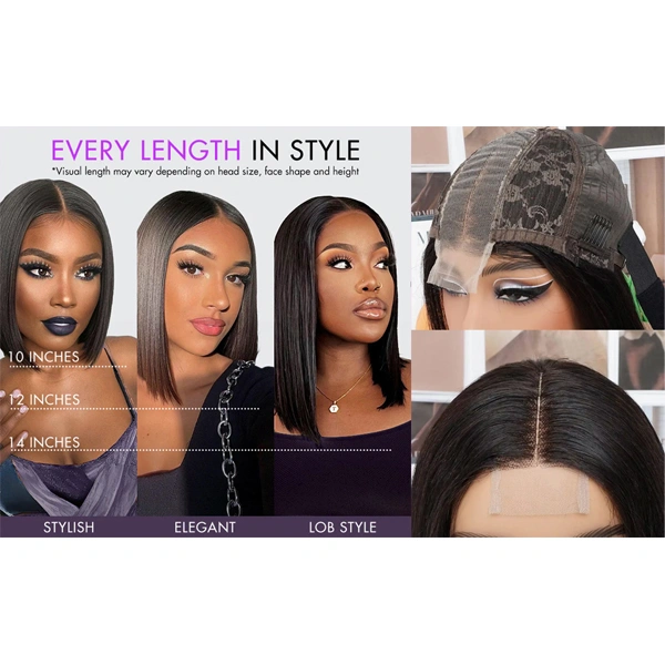 2X6 Lace Closure Bob Wig Human Hair Straight Glueless Wigs
