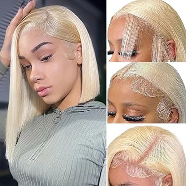 Blonde Bob Wig Human Hair Straight 13x6 Lace Front Wigs 