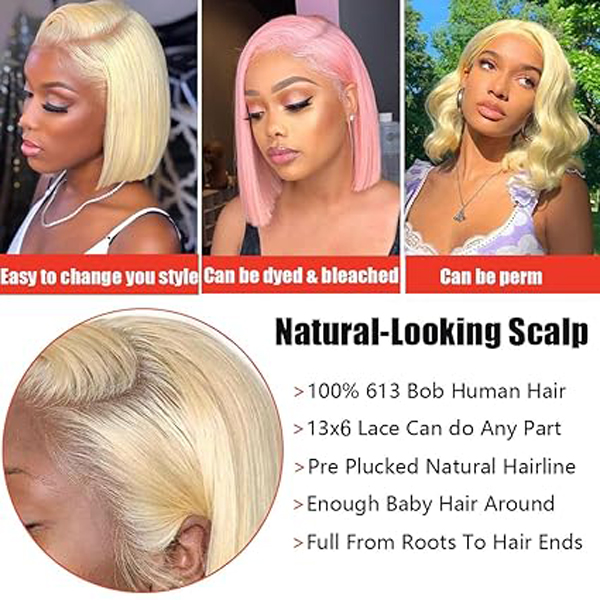 Blonde Bob Wig Human Hair Straight 13x6 Lace Front Wigs 