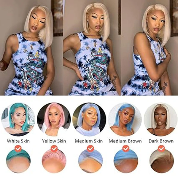 Blonde Bob Wig Human Hair Straight 13x6 Lace Front Wigs 