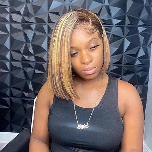 13x6 HD Lace Front Bob Wigs Highlight Straight Human Hair Wigs 