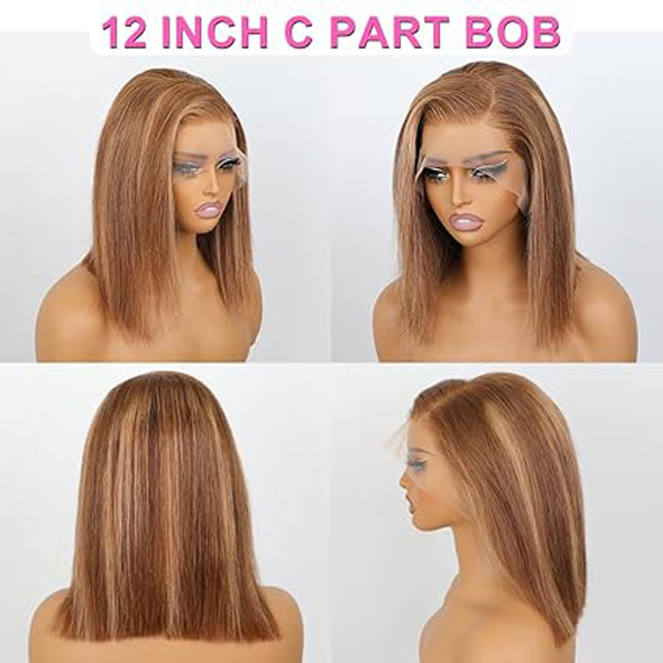 13x6 HD Lace Front Bob Wigs Highlight Straight Human Hair Wigs 