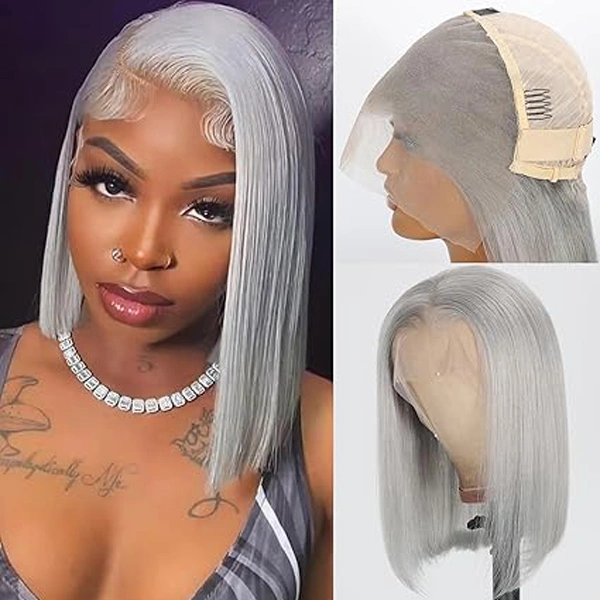 Grey Color13x6 Bob Lace Frontal Wig Human Hair Straight Wigs