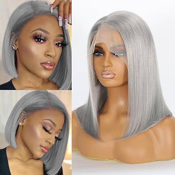 Grey Color13x6 Bob Lace Frontal Wig Human Hair Straight Wigs