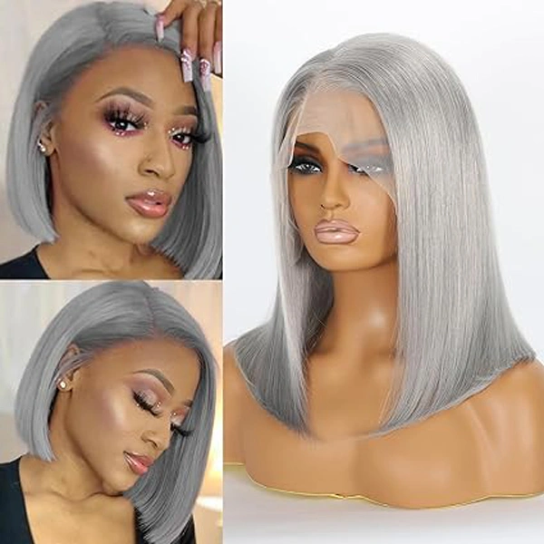 Grey Color13x6 Bob Lace Frontal Wig Human Hair Straight Wigs